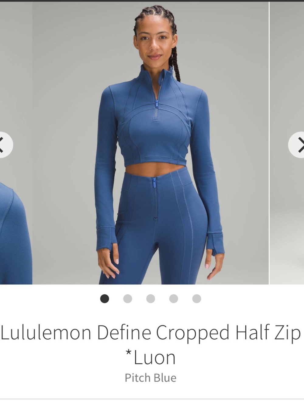 Lululemon Define Cropped Half Zip - Pitch Blue size 6
